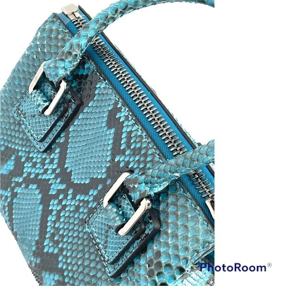 ALEXANDRA CLANCY Python Mini Ashdon Tote Crossbody Bag Blue Black Snakes Italy - Picture 8 of 12